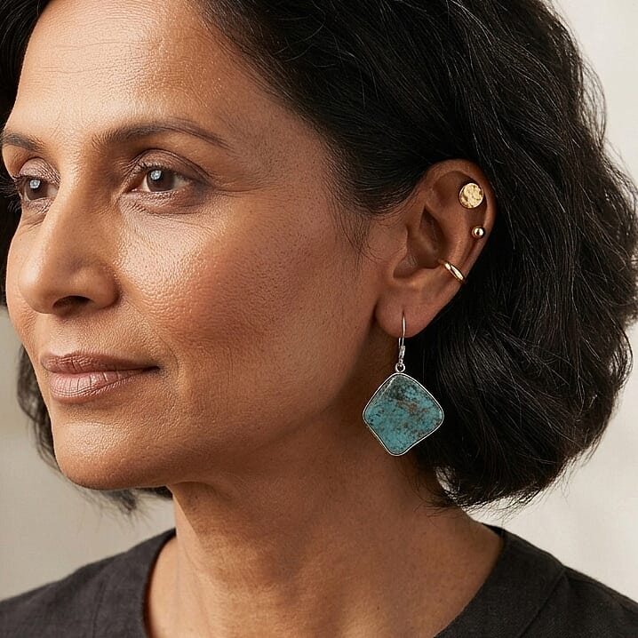 D'Joy Artisan Crafted Royal Hubei Blue Turquoise 47.50 ctw Southwest Style Earrings in Sterling Silver