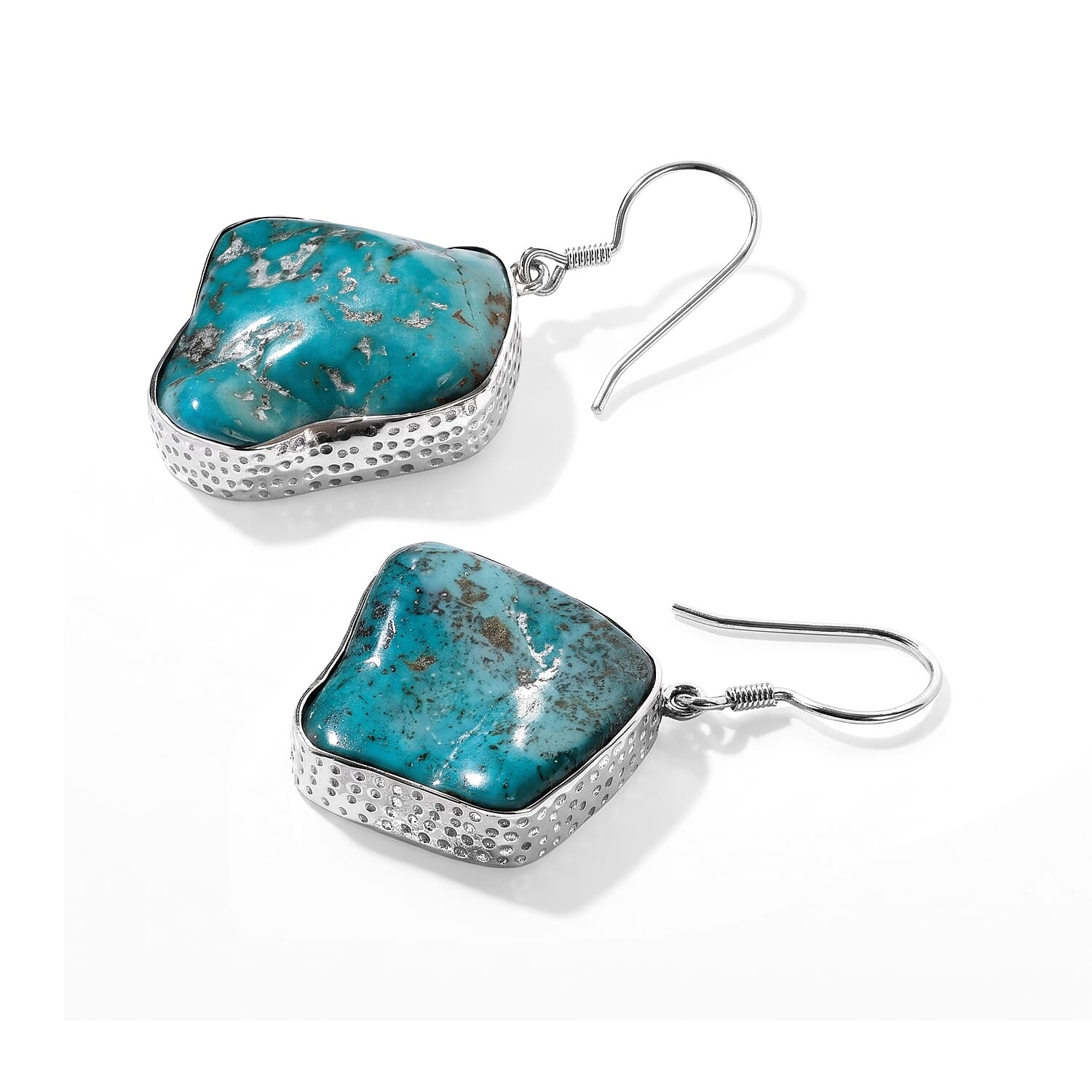 D'Joy Artisan Crafted Royal Hubei Blue Turquoise 47.50 ctw Southwest Style Earrings in Sterling Silver
