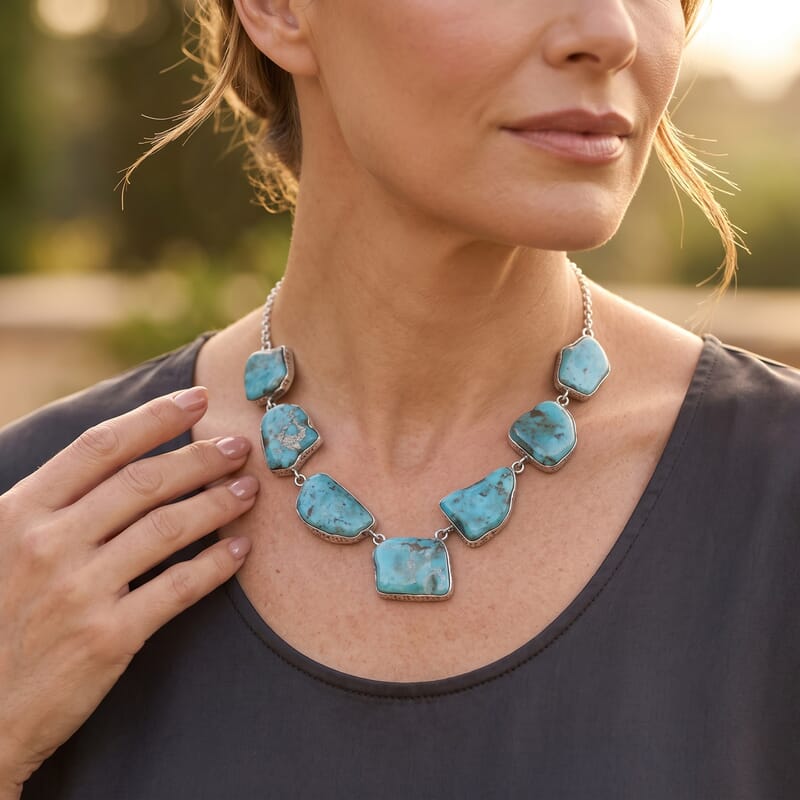 D'Joy Royal Hubei Turquoise 108.60 ctw Necklace in Sterling Silver 18 Inches