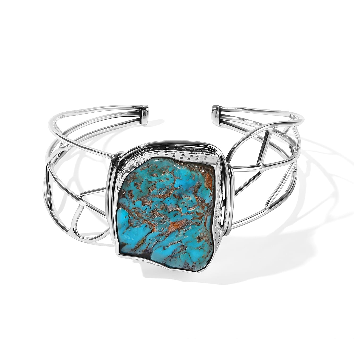 D''Joy Artisan Crafted Royal Hubei Turquoise 56.40 ctw Cuff Bangle Bracelet in Sterling Silver (7.25 In)