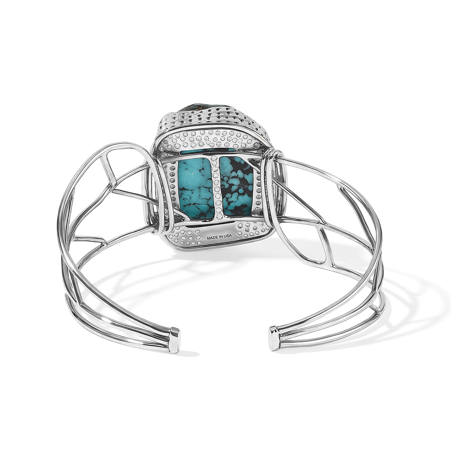 D'Joy Artisan Crafted Royal Hubei Turquoise 56.40 ctw Cuff Bangle Bracelet in Sterling Silver (7.25 In)