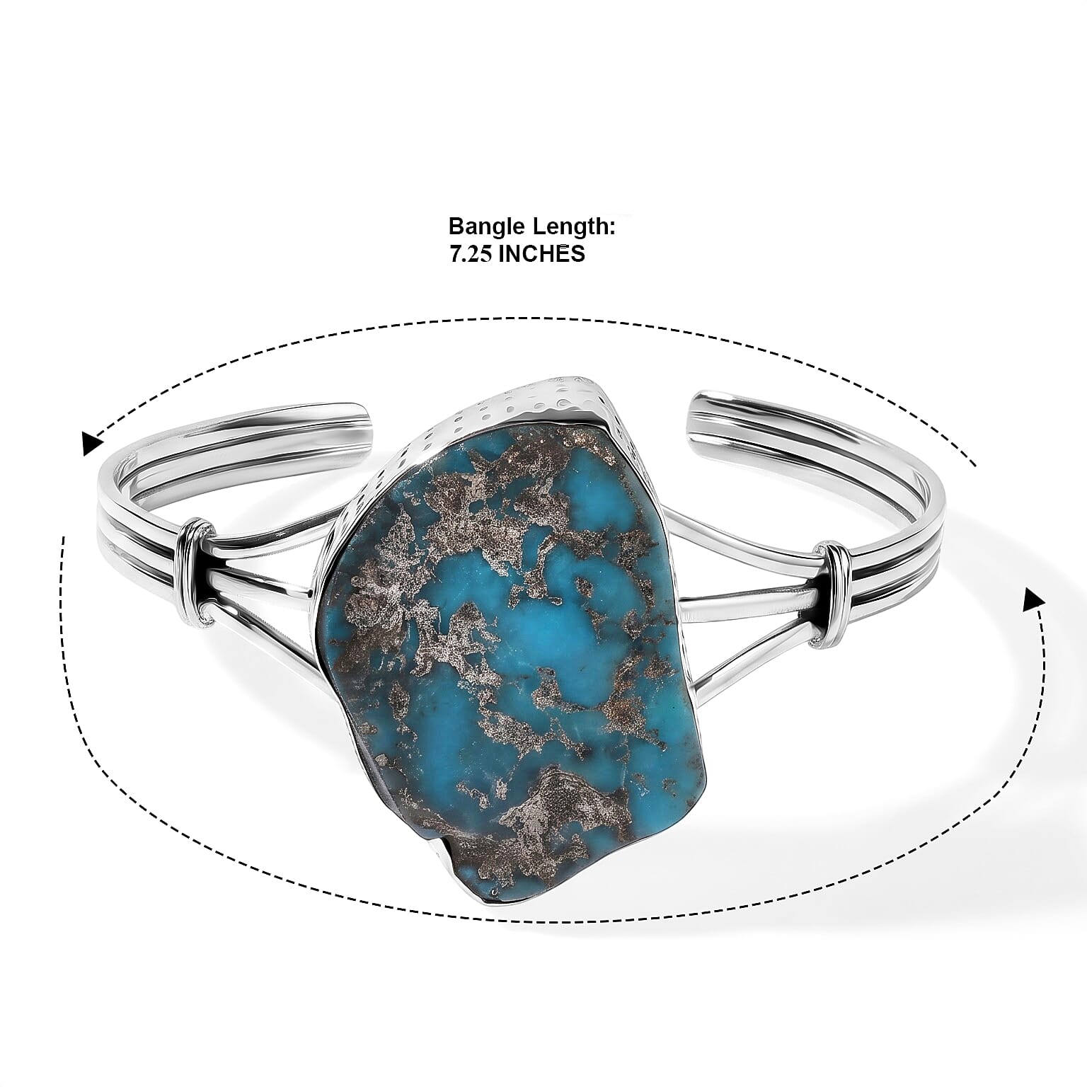 D'Joy Artisan Crafted Royal Hubei Blue Turquoise 61.50 ctw Southwest Style Cuff Bracelet in Sterling Silver (7.25 In)