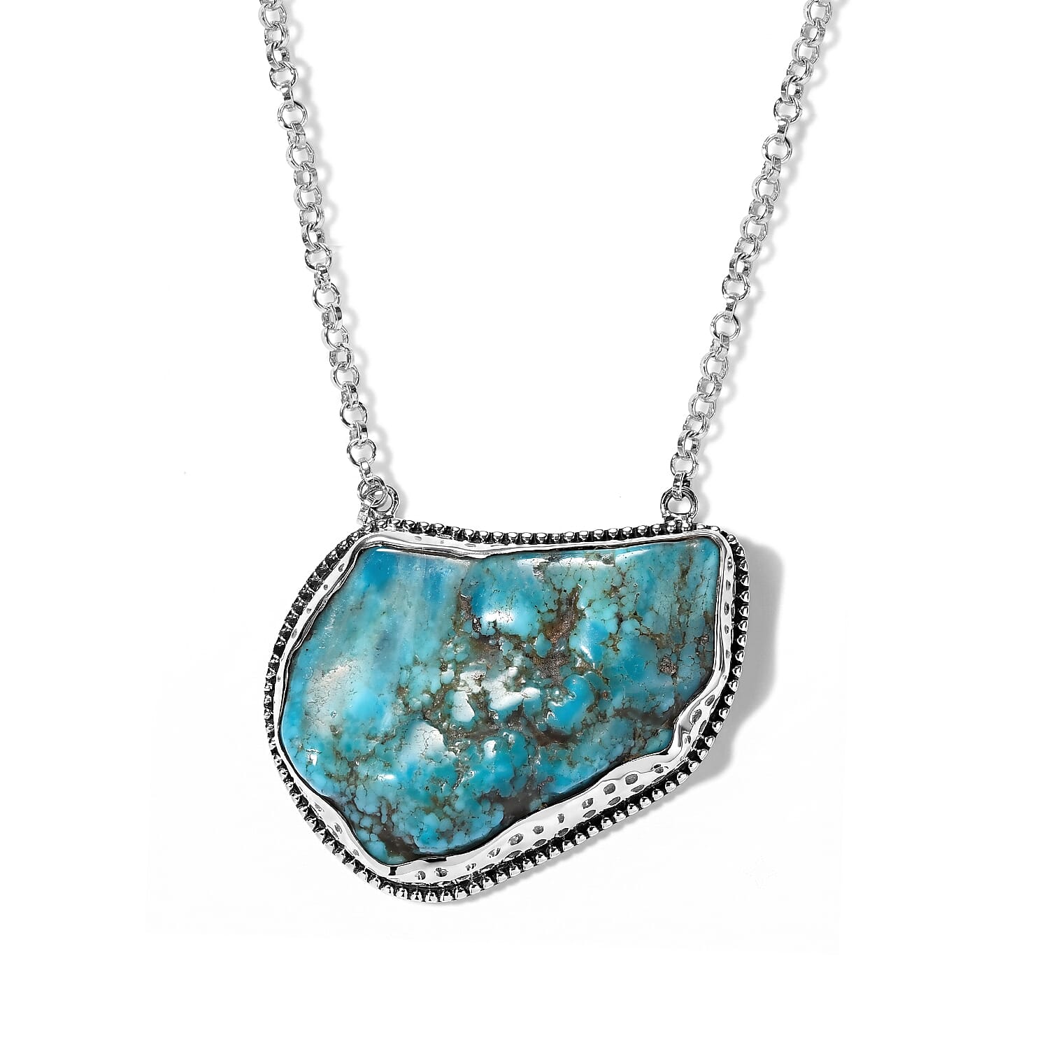 D'Joy Artisan Crafted Royal Blue Hubei Turquoise 48.00 ctw Southwest Style Necklace in Sterling Silver 18 Inches