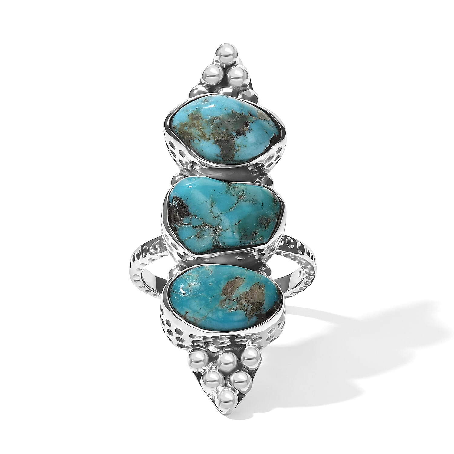 D'Joy Artisan Crafted Royal Hubei Blue Turquoise 7.85 ctw Ring in Sterling Silver (Size 6.0)