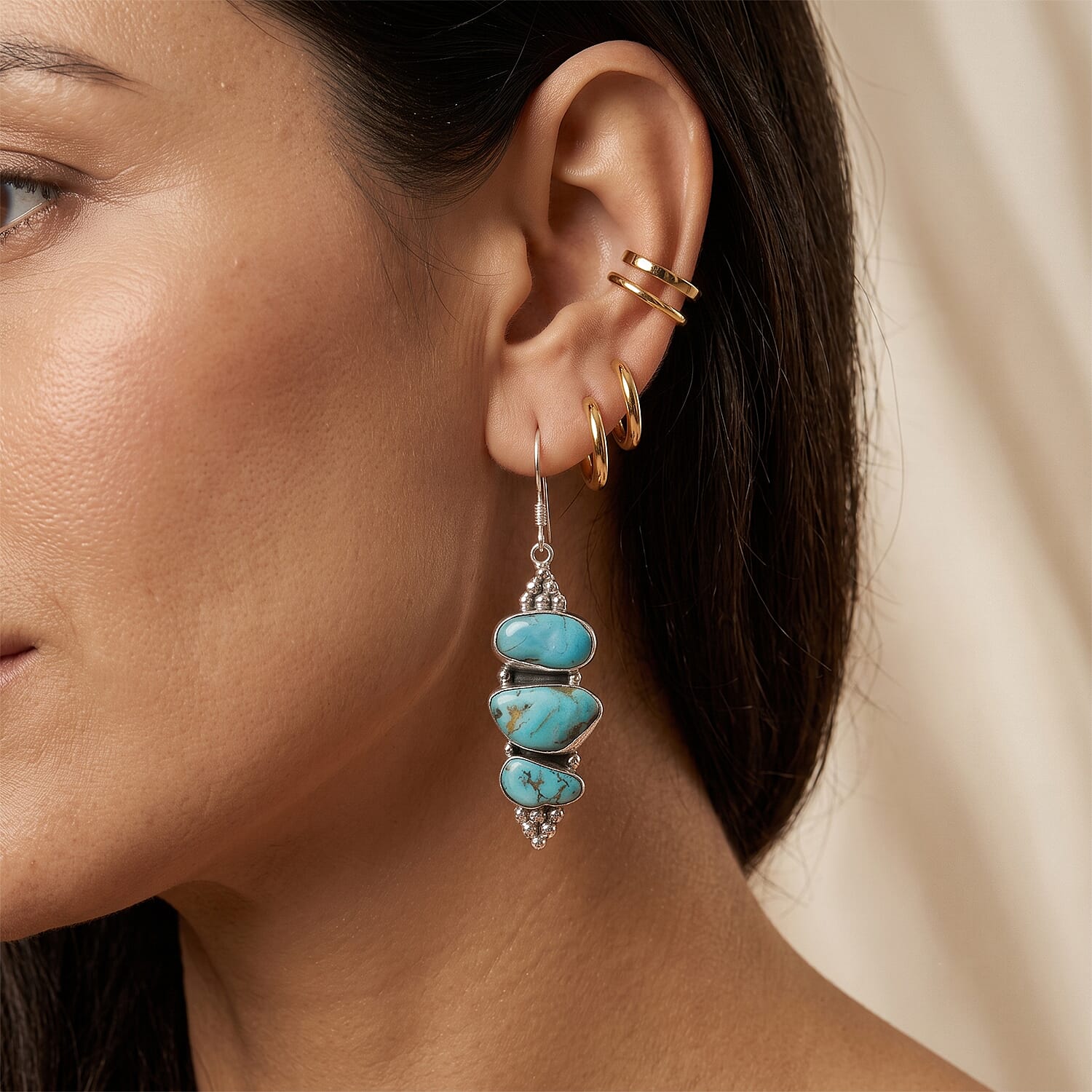 D'Joy Artisan Crafted Royal Hubei Turquoise 20.20 ctw Earrings in Sterling Silver