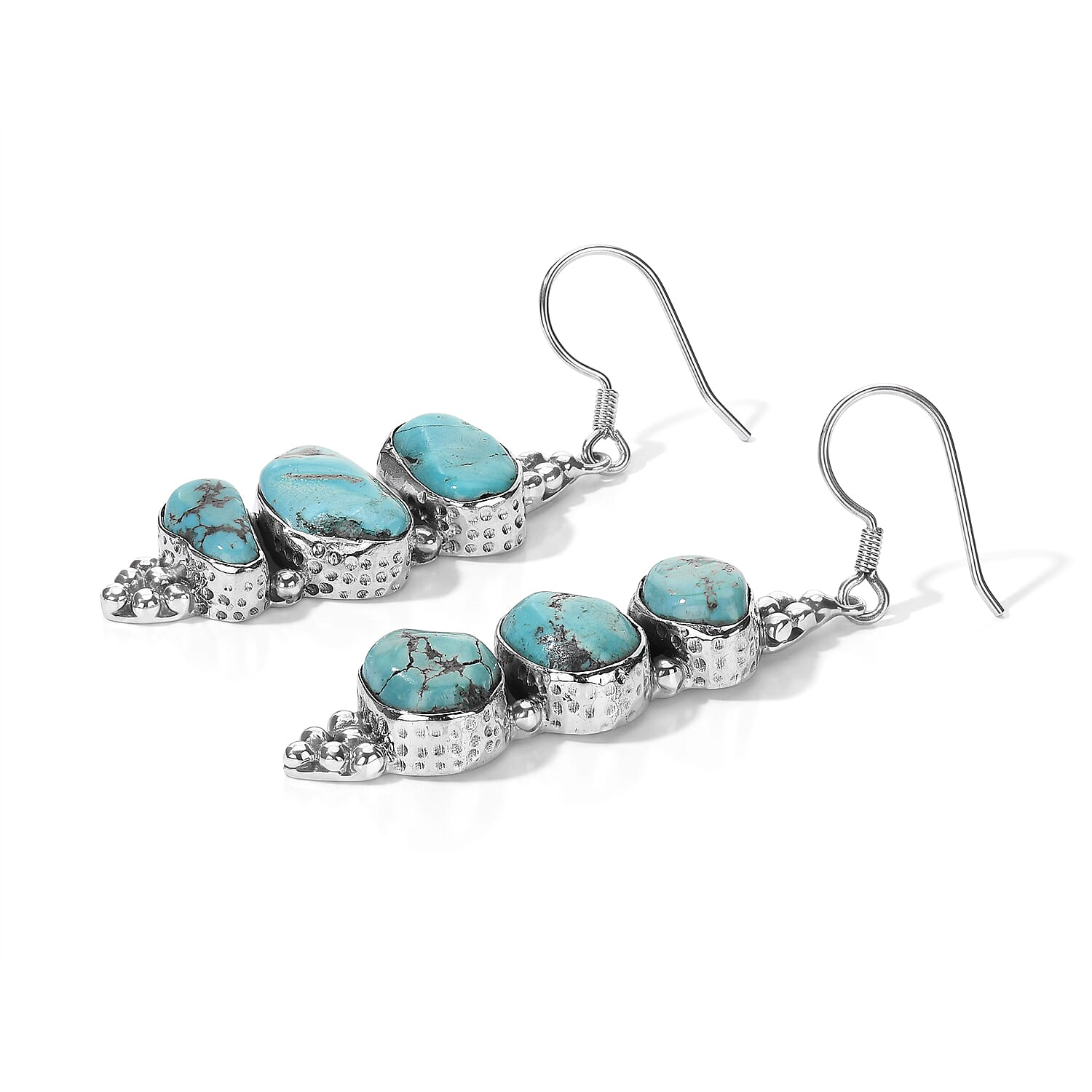 D'Joy Artisan Crafted Royal Hubei Turquoise 20.20 ctw Earrings in Sterling Silver