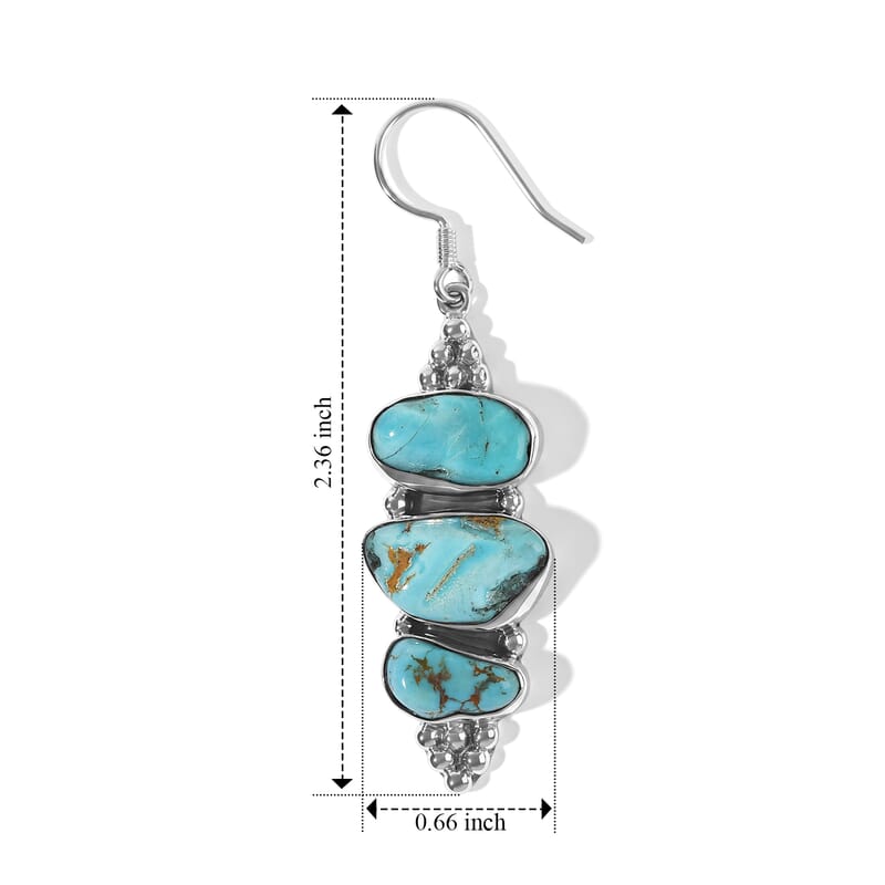 D'Joy Artisan Crafted Royal Hubei Turquoise 20.20 ctw Earrings in Sterling Silver