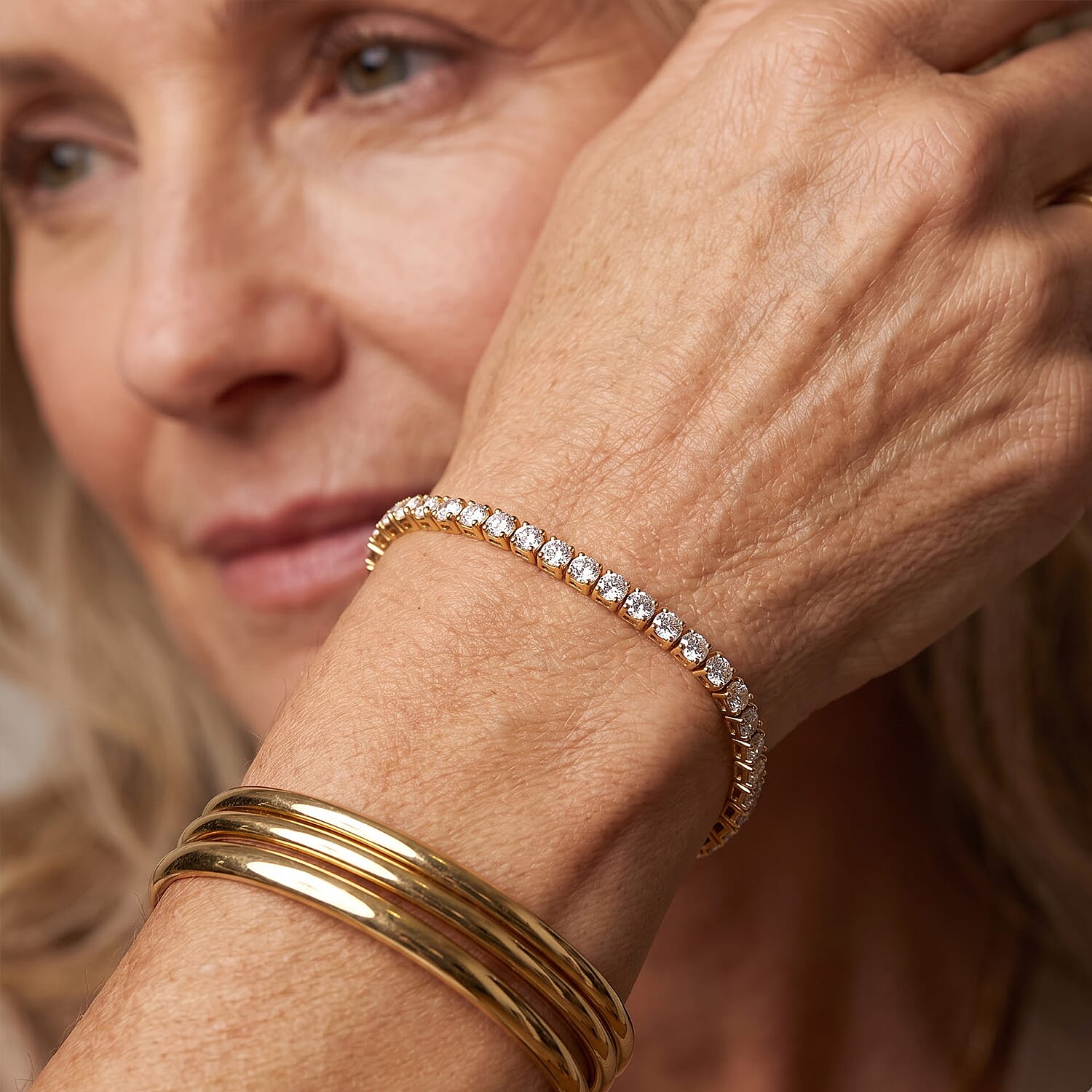 EverTrue Moissanite 6.15 ctw Forever Sparkle Tennis Bracelet in 18K YG Plated (7.25 In)
