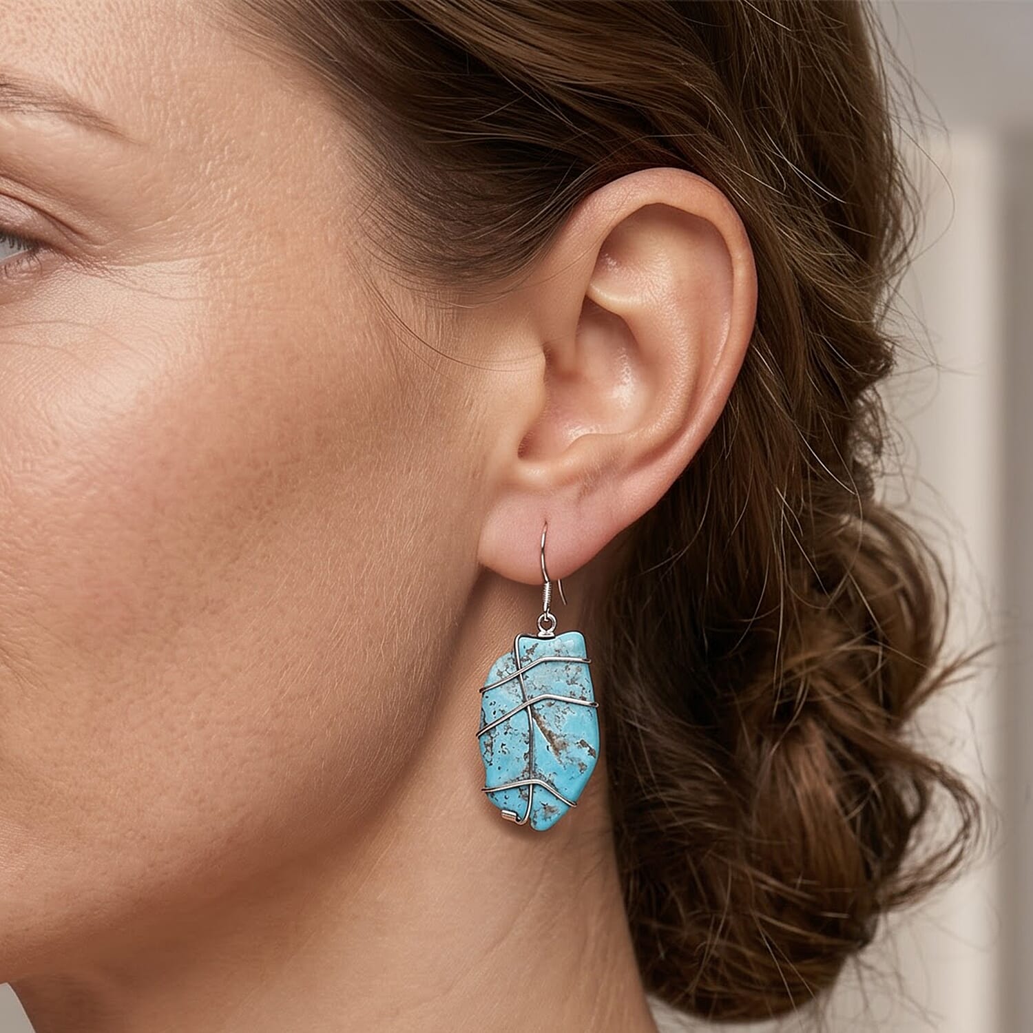 D'Joy Artisan Crafted Royal Hubei Turquoise 70.35 ctw Earring in Sterling Silver