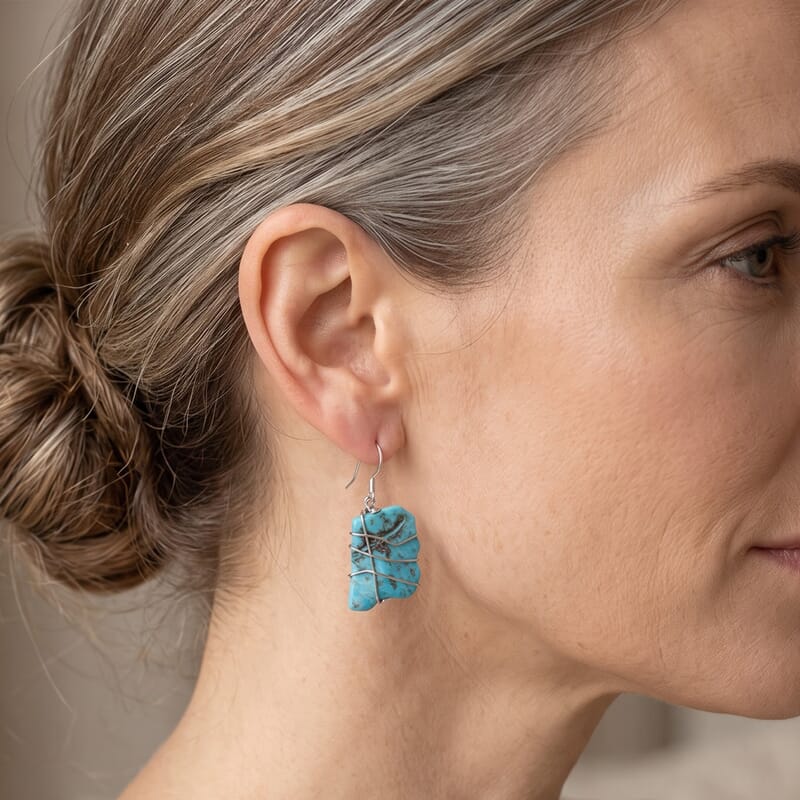 D'Joy Artisan Crafted Royal Hubei Turquoise 70.35 ctw Earring in Sterling Silver