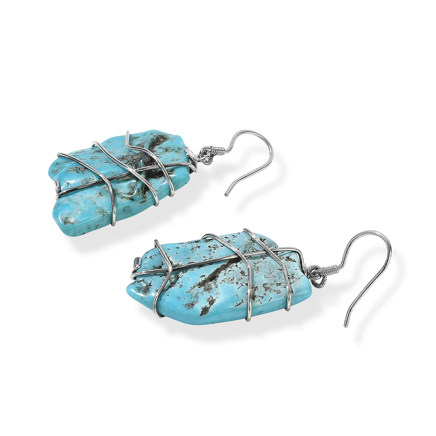 D'Joy Artisan Crafted Royal Hubei Turquoise 70.35 ctw Earring in Sterling Silver