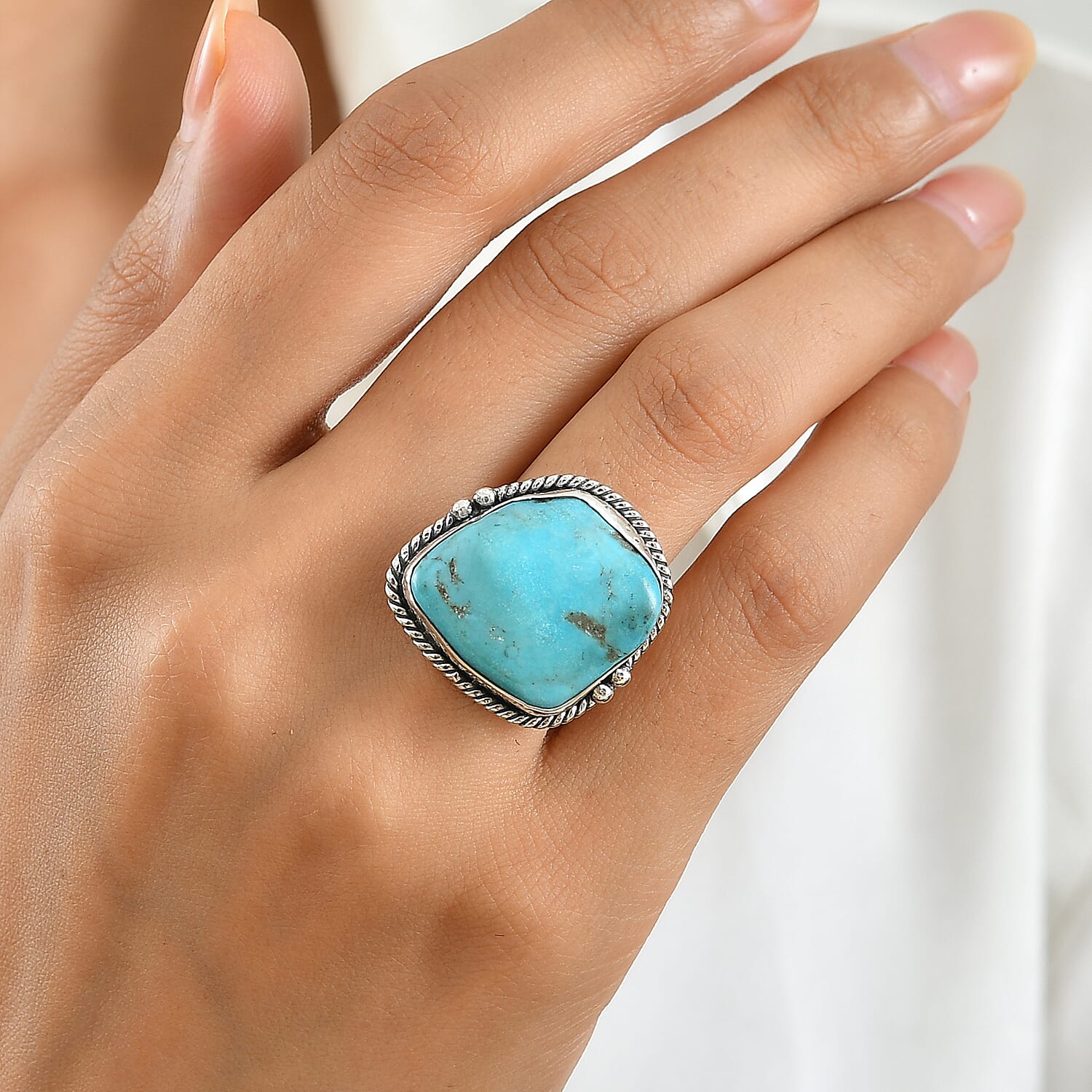 D'Joy Blue Turquoise 21.30 ctw Ring in Sterling Silver (Size 6.0)