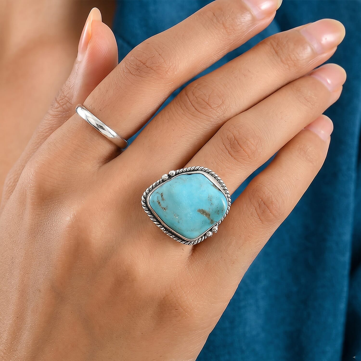 D'Joy Blue Turquoise 21.30 ctw Ring in Sterling Silver (Size 6.0)