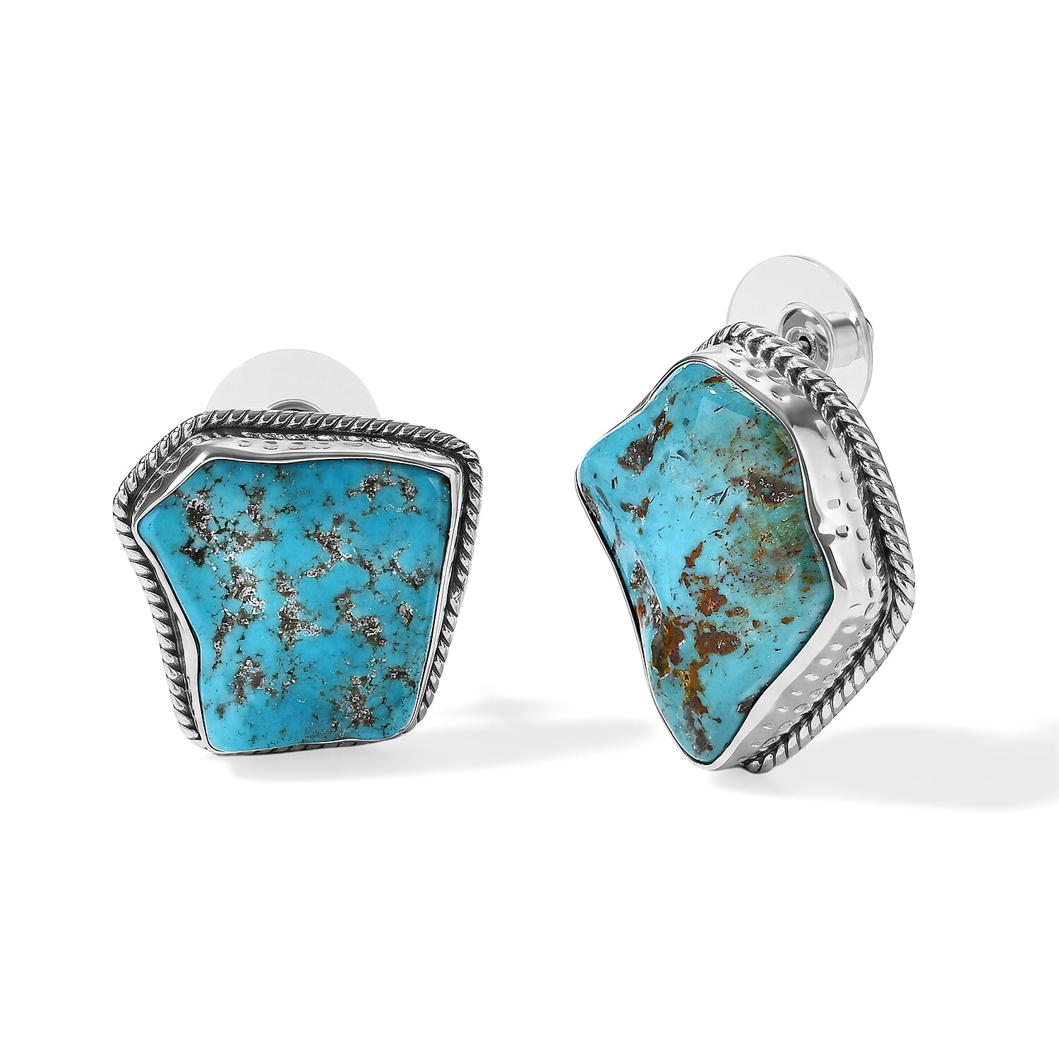 D'Joy Artisan Crafted Blue Turquoise Fancy Earring Sterling Silver 35.80 ctw