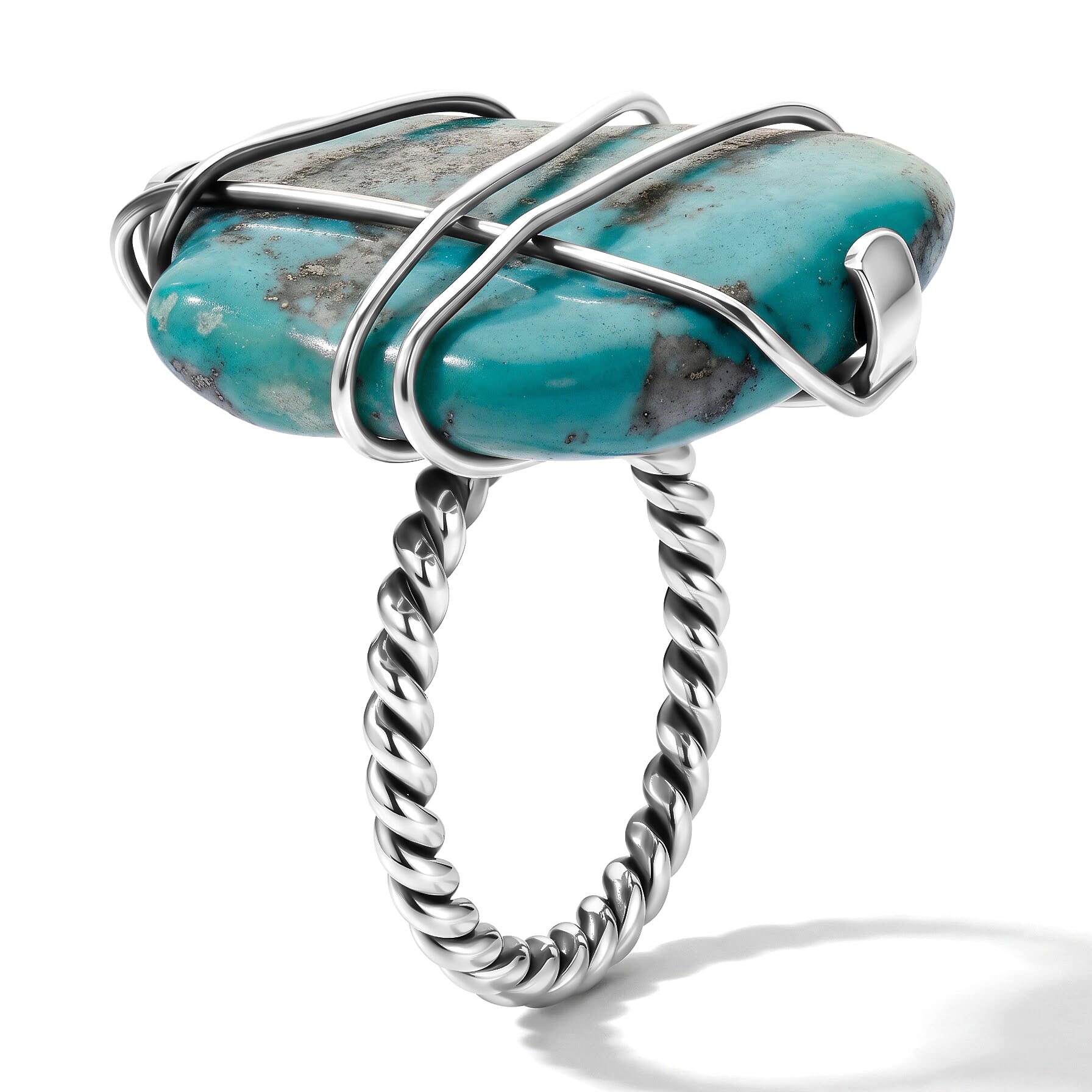 D'Joy Artisan Crafted Royal Hubei Blue Turquoise 30.90 ctw Ring in Sterling Silver (Size 6.0)