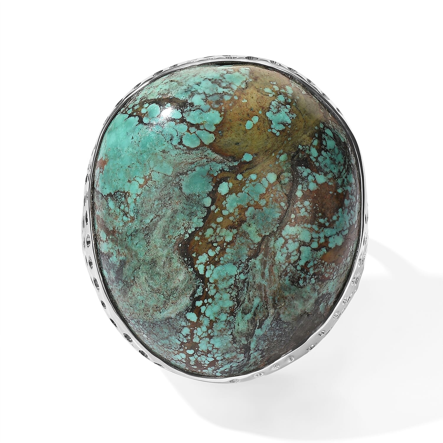 D'Joy Artisan Crafted Royal Hubei Blue Turquoise 49.80 ctw Ring in Sterling Silver (Size 7.0)