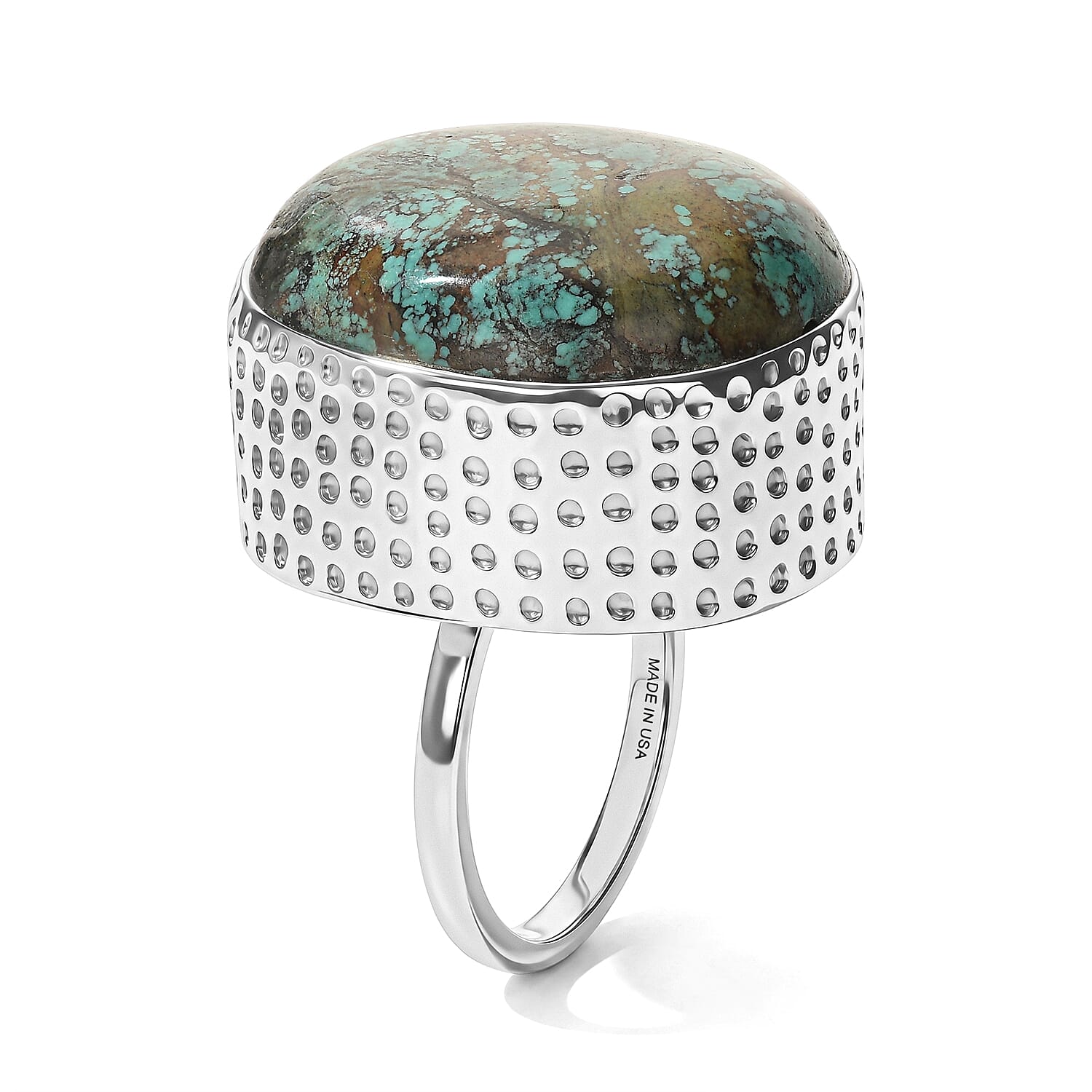 D'Joy Artisan Crafted Royal Hubei Blue Turquoise 49.80 ctw Ring in Sterling Silver (Size 7.0)