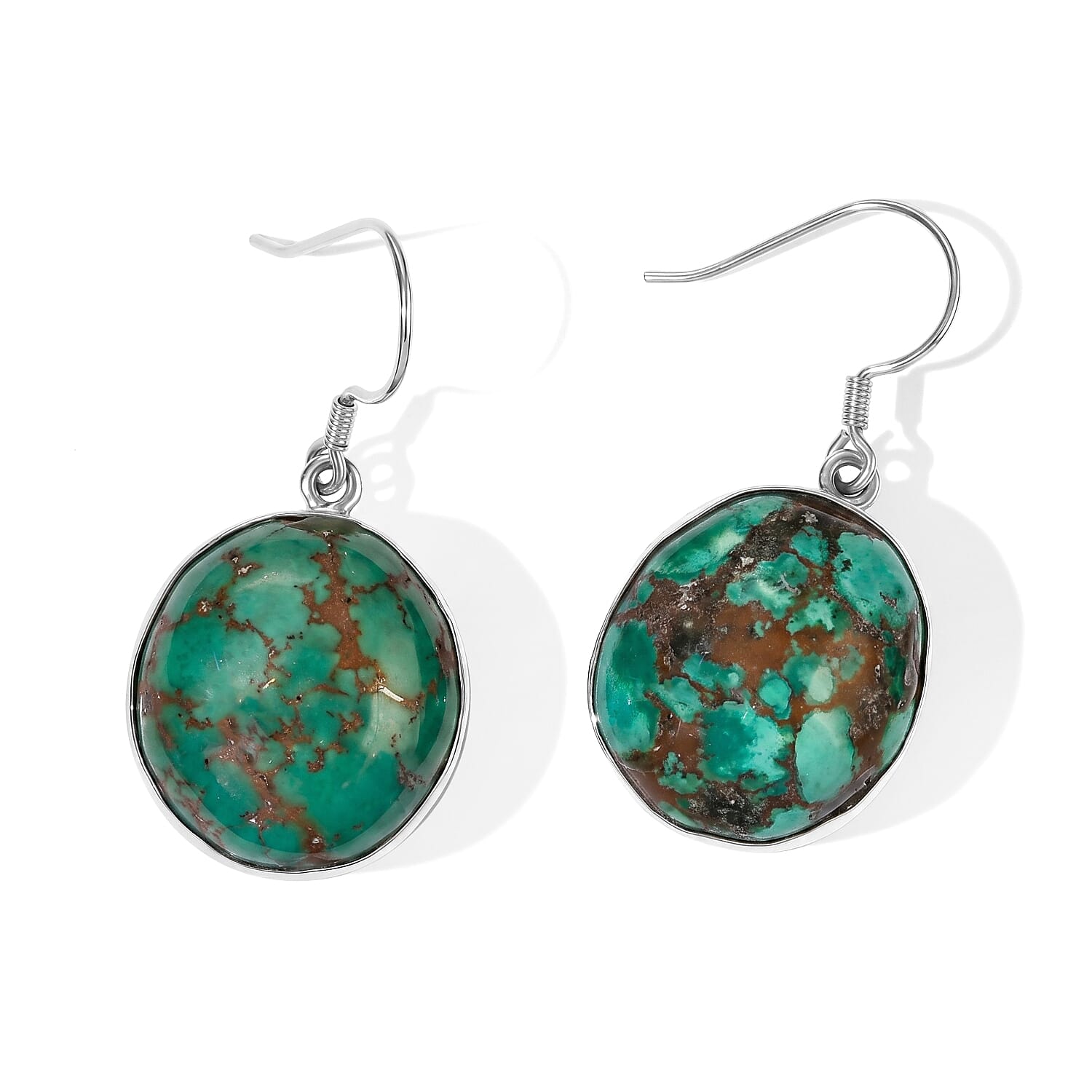 D'Joy Artisan Crafted Royal Hubei Blue Turquoise 66.90 ctw Southwest Style Earrings in Sterling Silver