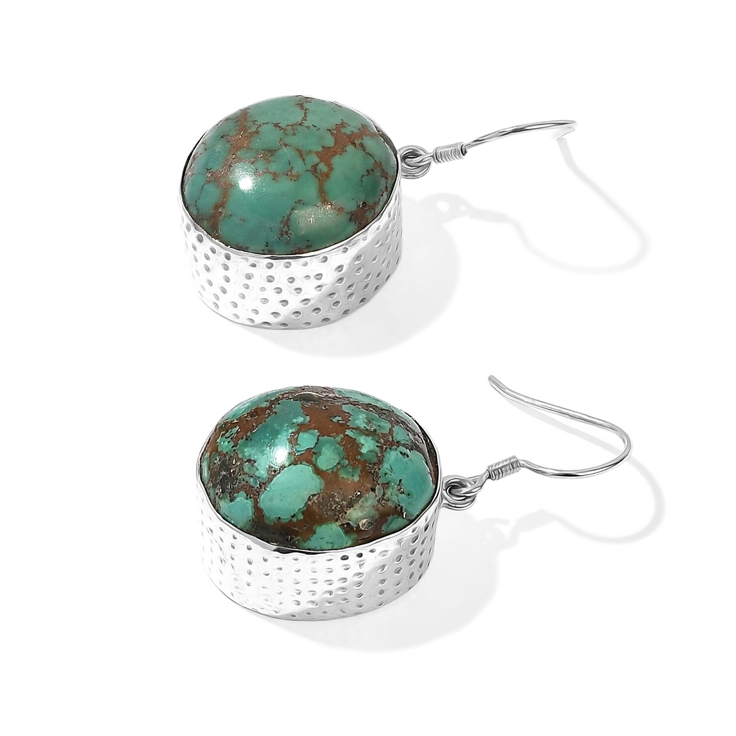 D'Joy Artisan Crafted Royal Hubei Blue Turquoise 66.90 ctw Southwest Style Earrings in Sterling Silver
