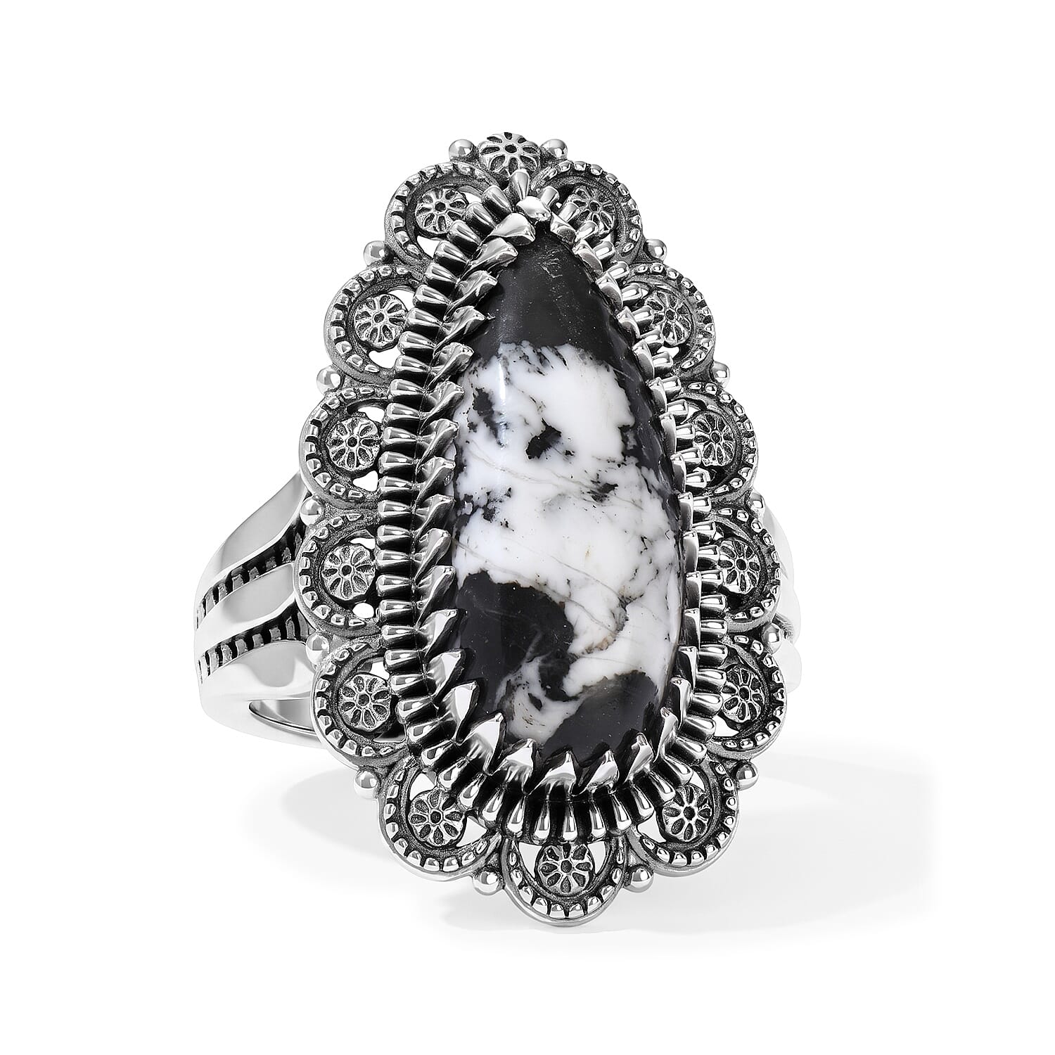 D'Joy Artisan Crafted Premium White Buffalo 6.40 ctw Mesa Heritage Ring in Sterling Silver (Size 6.0)