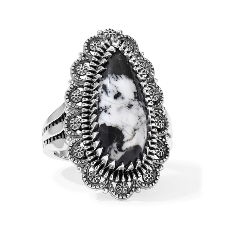 D'Joy Artisan Crafted Premium White Buffalo 6.40 ctw Mesa Heritage Ring in Sterling Silver (Size 6.0)