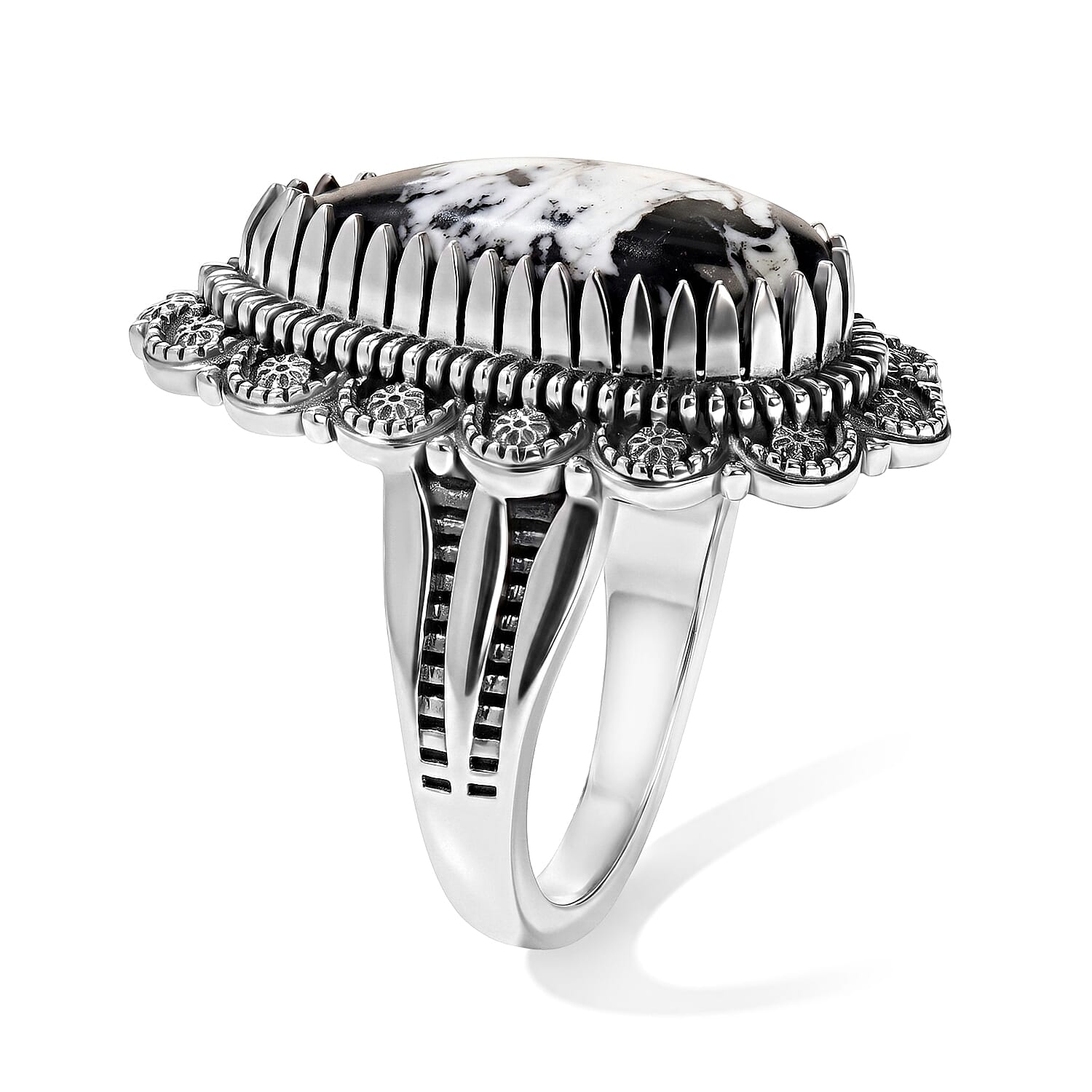 D'Joy Artisan Crafted Premium White Buffalo 6.40 ctw Mesa Heritage Ring in Sterling Silver (Size 6.0)