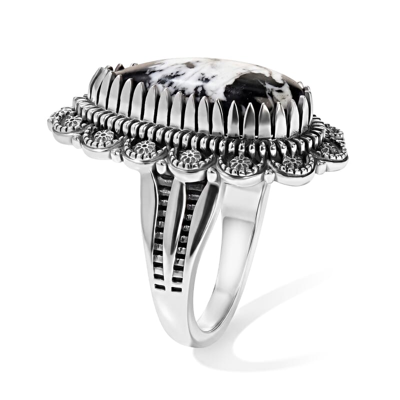 D'Joy Artisan Crafted Premium White Buffalo 6.40 ctw Mesa Heritage Ring in Sterling Silver (Size 6.0)