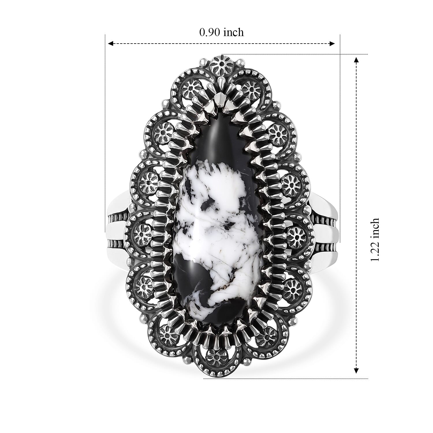 D'Joy Artisan Crafted Premium White Buffalo 6.40 ctw Mesa Heritage Ring in Sterling Silver (Size 6.0)