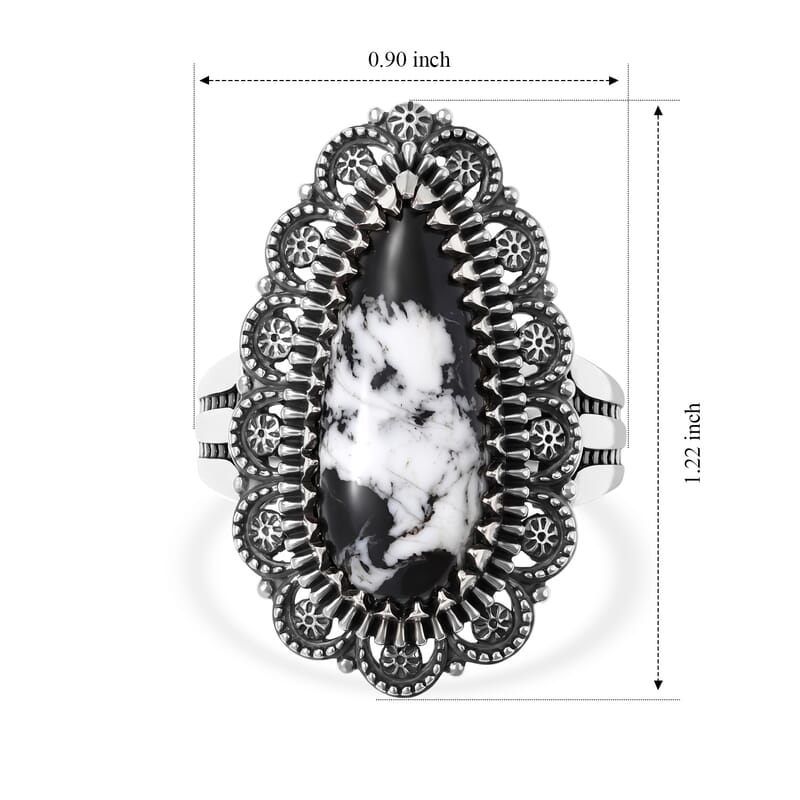D'Joy Artisan Crafted Premium White Buffalo 6.40 ctw Mesa Heritage Ring in Sterling Silver (Size 6.0)