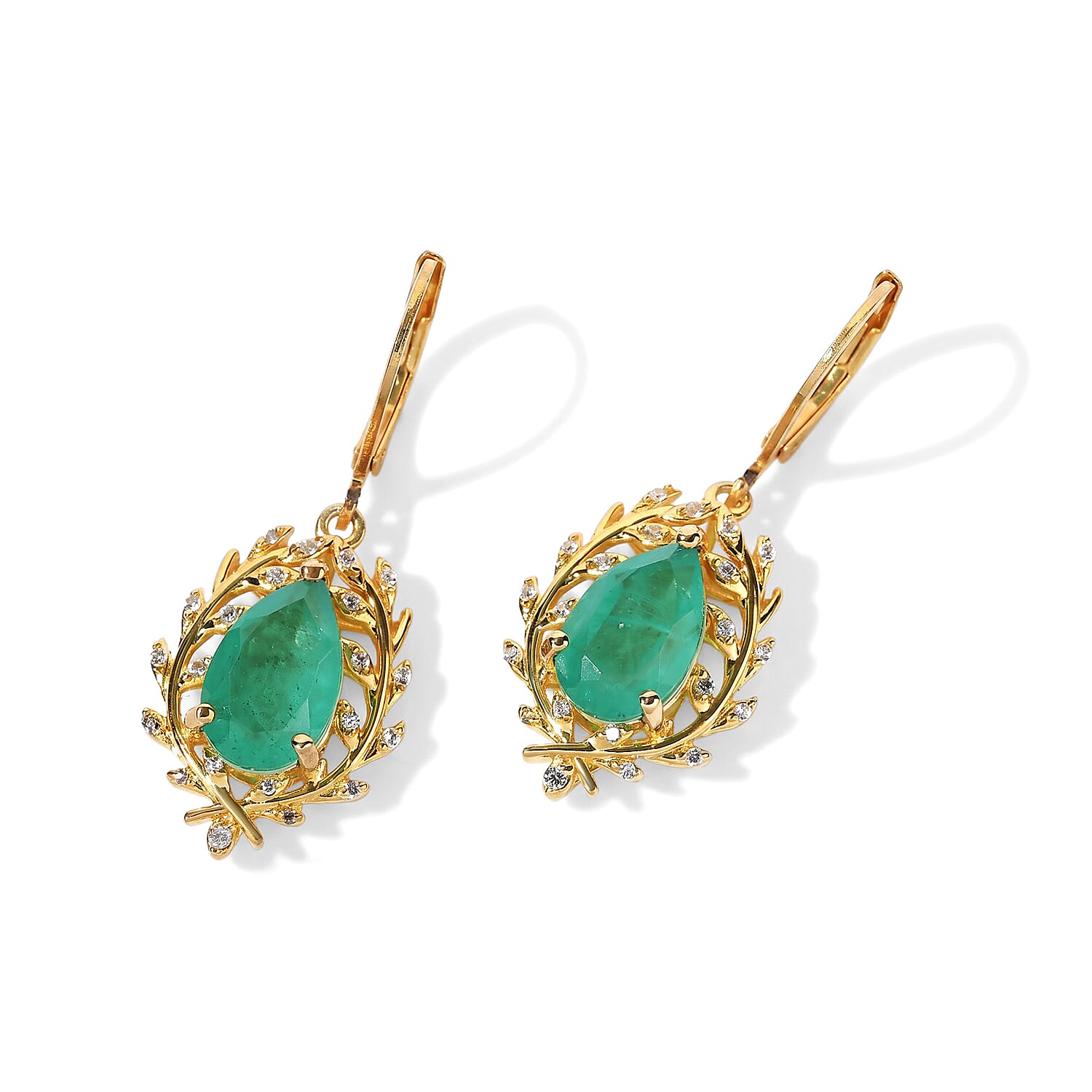 EverTrue Emeraldine Triplet Quartz and White Zircon 5.50 ctw Earrings in 18K YG Plated