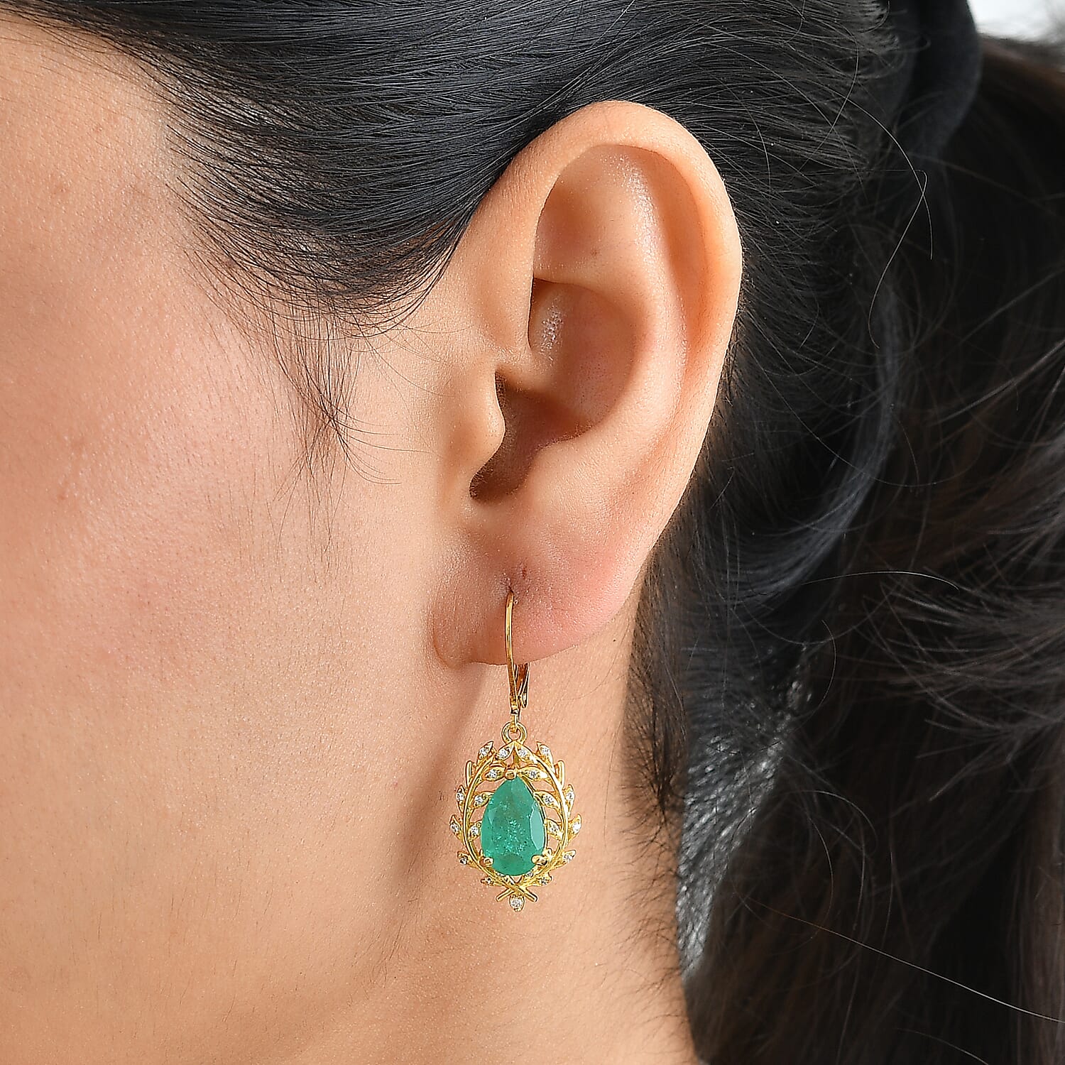 EverTrue Emeraldine Triplet Quartz and White Zircon 5.50 ctw Earrings in 18K YG Plated