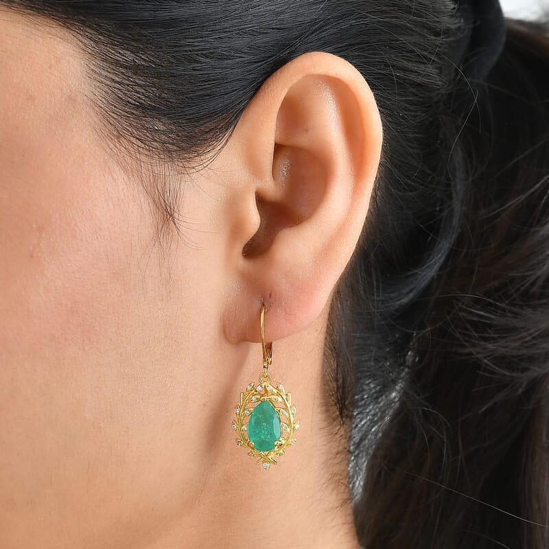 EverTrue Emeraldine Triplet Quartz and White Zircon 5.50 ctw Earrings in 18K YG Plated