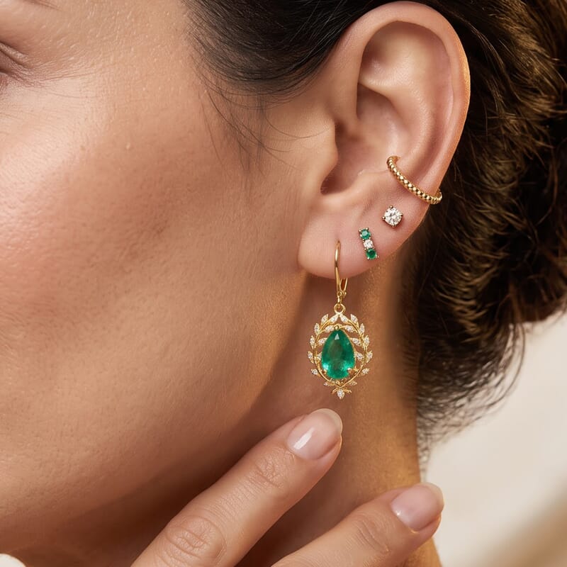 EverTrue Emeraldine Triplet Quartz and White Zircon 5.50 ctw Earrings in 18K YG Plated