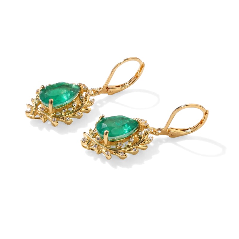 EverTrue Emeraldine Triplet Quartz and White Zircon 5.50 ctw Earrings in 18K YG Plated