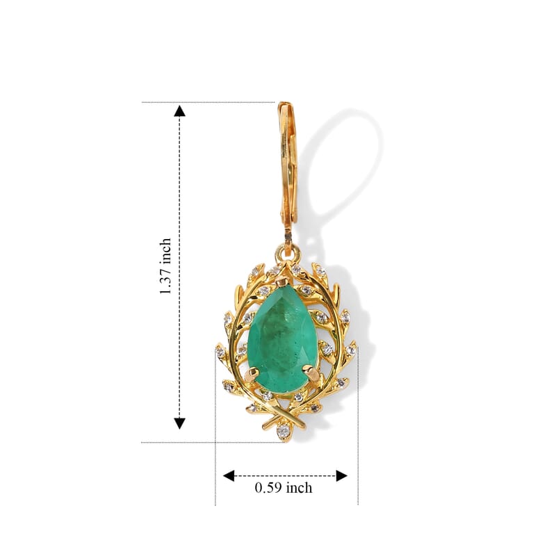 EverTrue Emeraldine Triplet Quartz and White Zircon 5.50 ctw Earrings in 18K YG Plated
