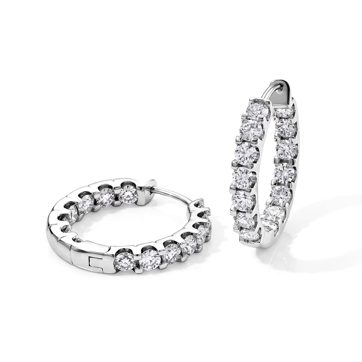 EverTrue Moissanite 2.90 ctw Hoop Earrings in Platinum Bond