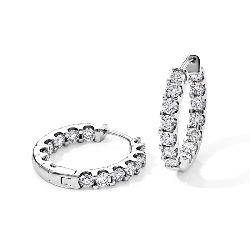 EverTrue Moissanite 2.90 ctw Hoop Earrings in Platinum Bond