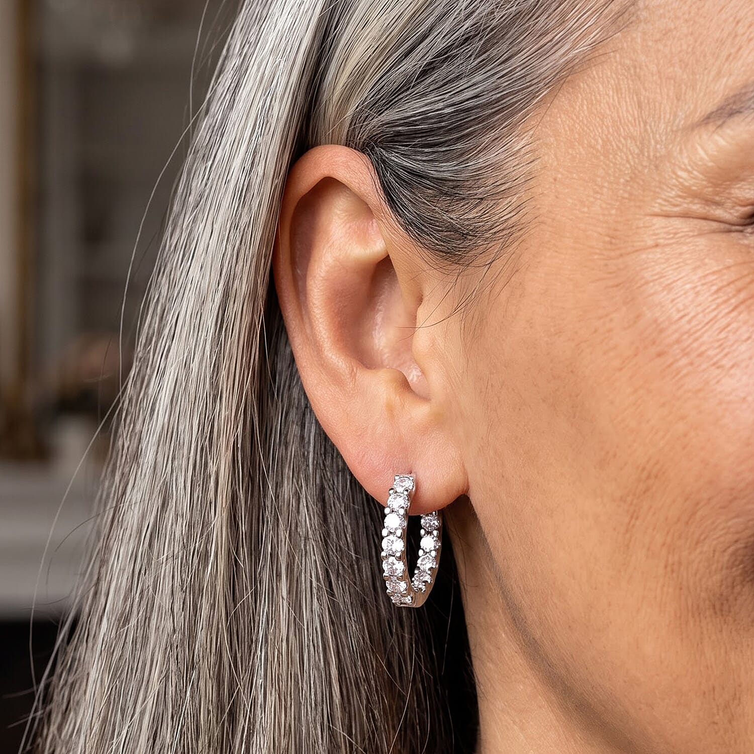 EverTrue Moissanite 2.90 ctw Hoop Earrings in Platinum Bond