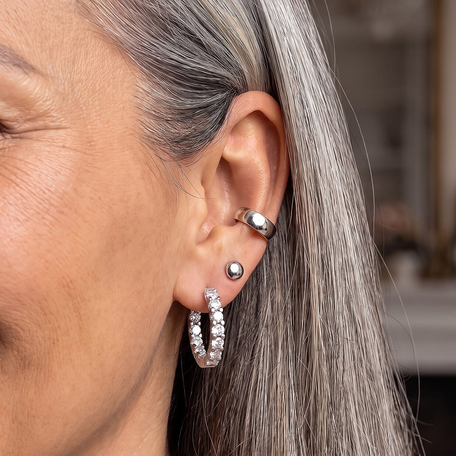 EverTrue Moissanite 2.90 ctw Hoop Earrings in Platinum Bond