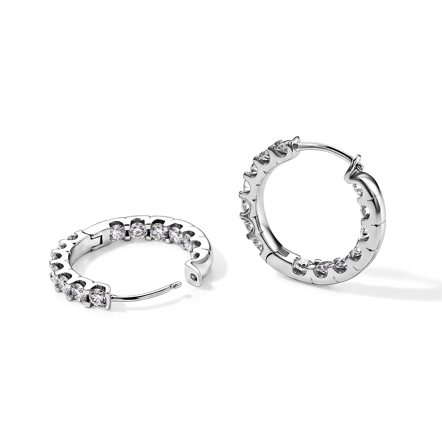 EverTrue Moissanite 2.90 ctw Hoop Earrings in Platinum Bond