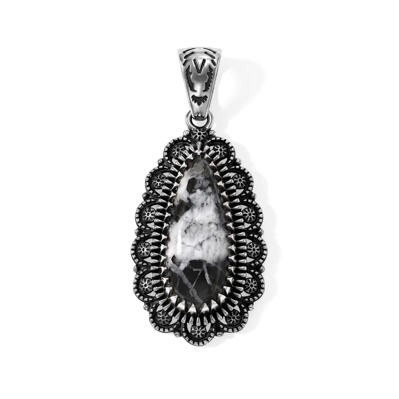 D'Joy Artisan Crafted Premium White Buffalo 6.60 ctw Mesa Heritage Pendant without Chain in Sterling Silver