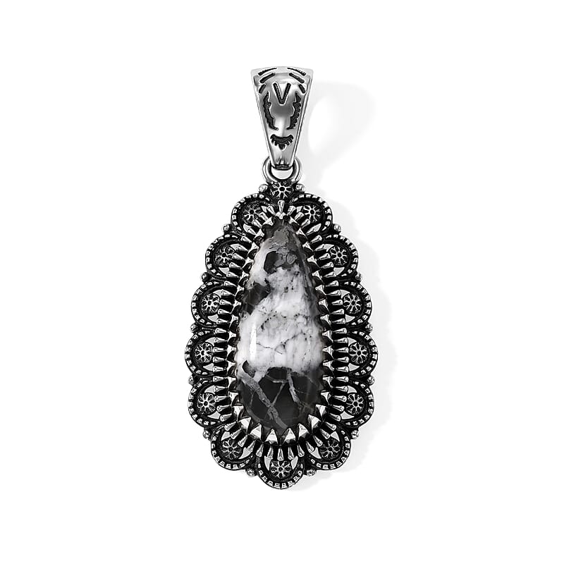 D'Joy Artisan Crafted White Buffalo 6.60 ctw Pendant without Chain in Sterling Silver