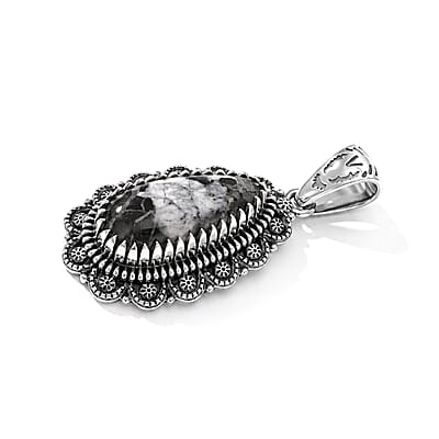 D'Joy Artisan Crafted White Buffalo 6.60 ctw Pendant without Chain in Sterling Silver