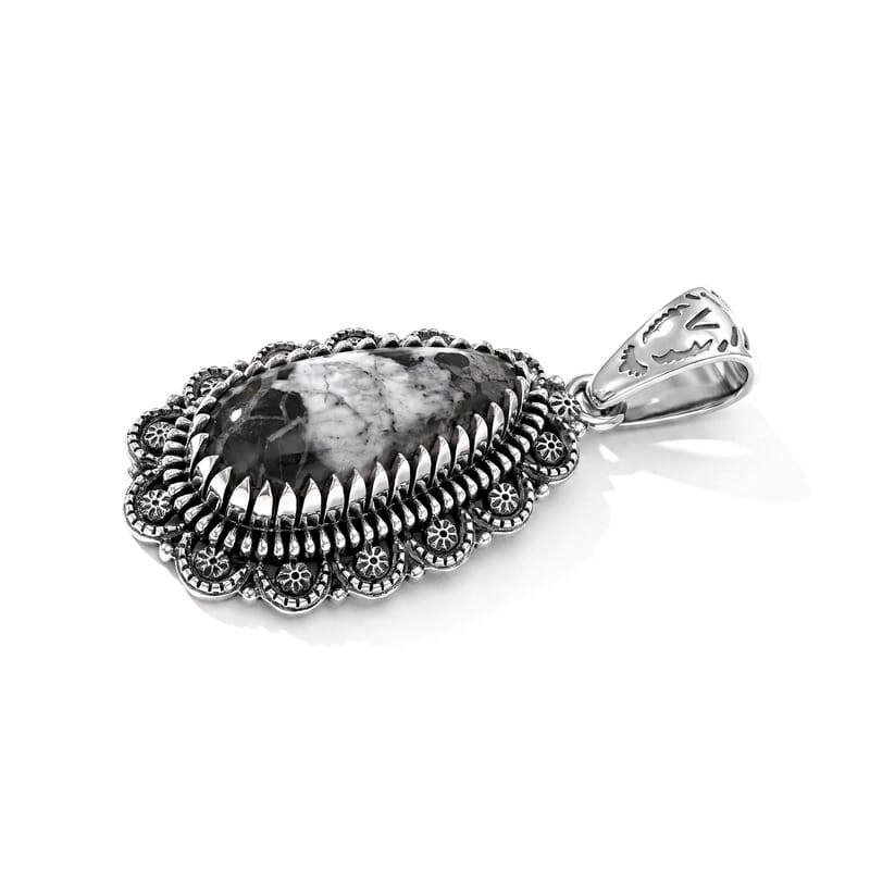D'Joy Artisan Crafted Premium White Buffalo 6.60 ctw Mesa Heritage Pendant without Chain in Sterling Silver