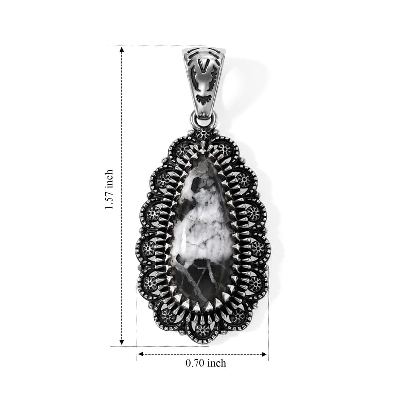D'Joy Artisan Crafted Premium White Buffalo 6.60 ctw Mesa Heritage Pendant without Chain in Sterling Silver