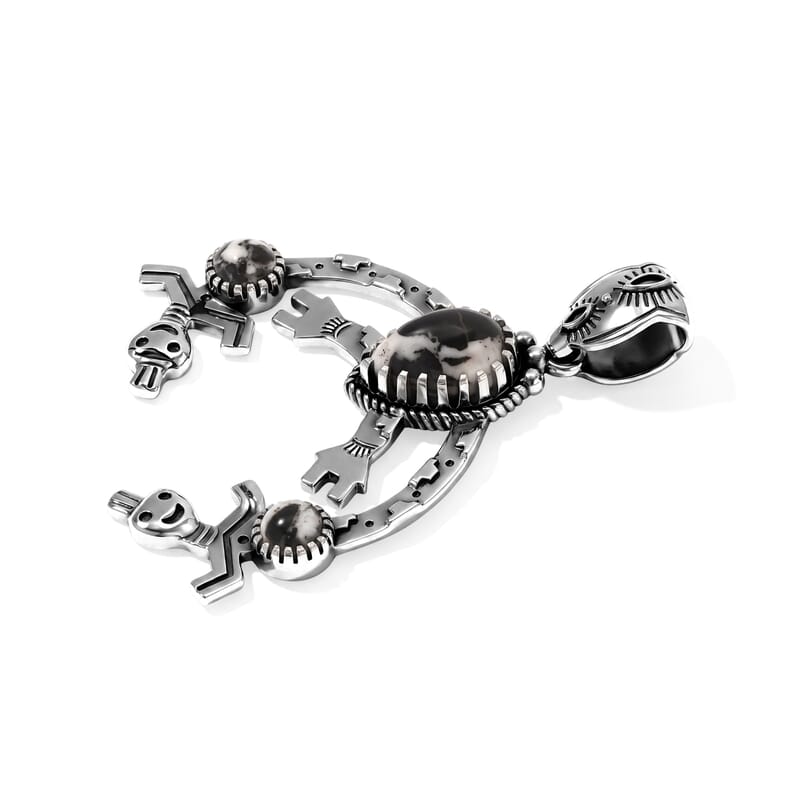 D'Joy Artisan Crafted Premium White Buffalo 2.20 ctw Desert Ceremony Pendant without Chain in Sterling Silver
