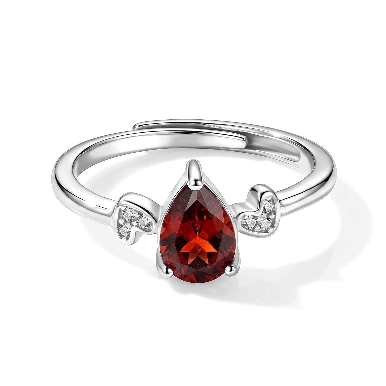 Mozambique Garnet and Simulated Diamond 4.00 ctw Ring (Adjustable) in Silvertone