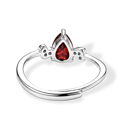 Mozambique Garnet and Simulated Diamond 4.00 ctw Ring (Adjustable) in Silvertone