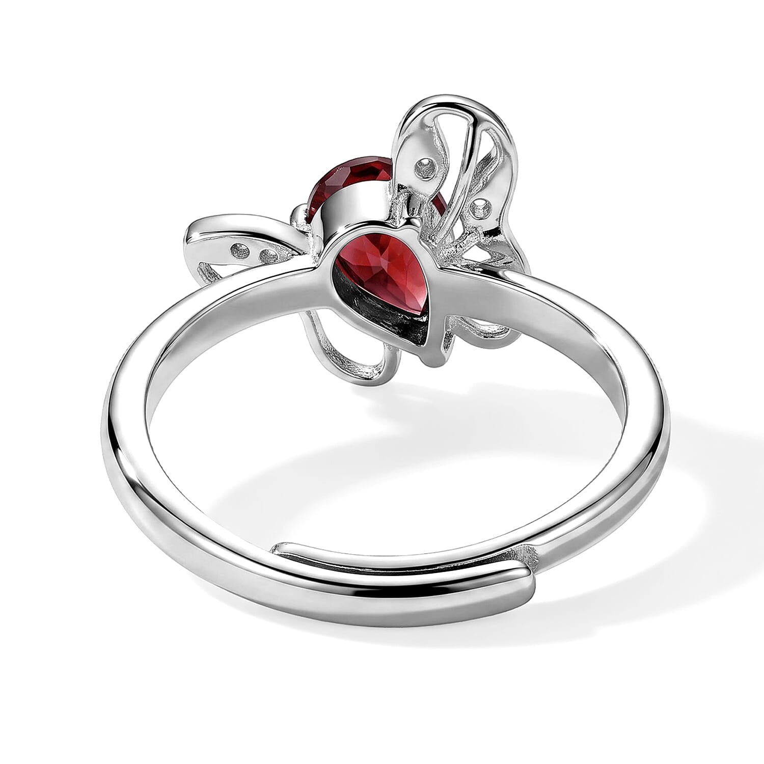 Mozambique Garnet and Simulated Diamond 4.00 ctw Ring (Adjustable) in Silvertone