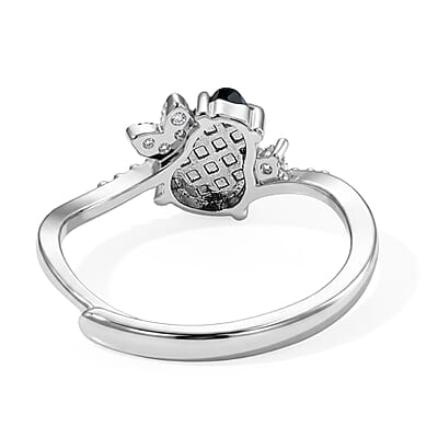 Natural Jadeite and Simulated Diamond 6.00 ctw Ring (Adjustable) in Silvertone